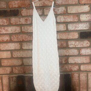 Willow & Wind White Textured Knit Midi Dress XS Spaghetti Strap V Neck Lined
